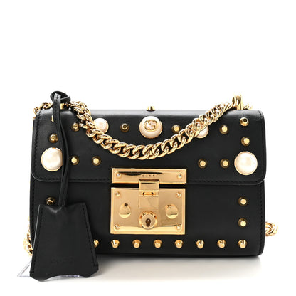 Gucci Calfskin Studded Small Padlock Shoulder Bag Black 1 of 10