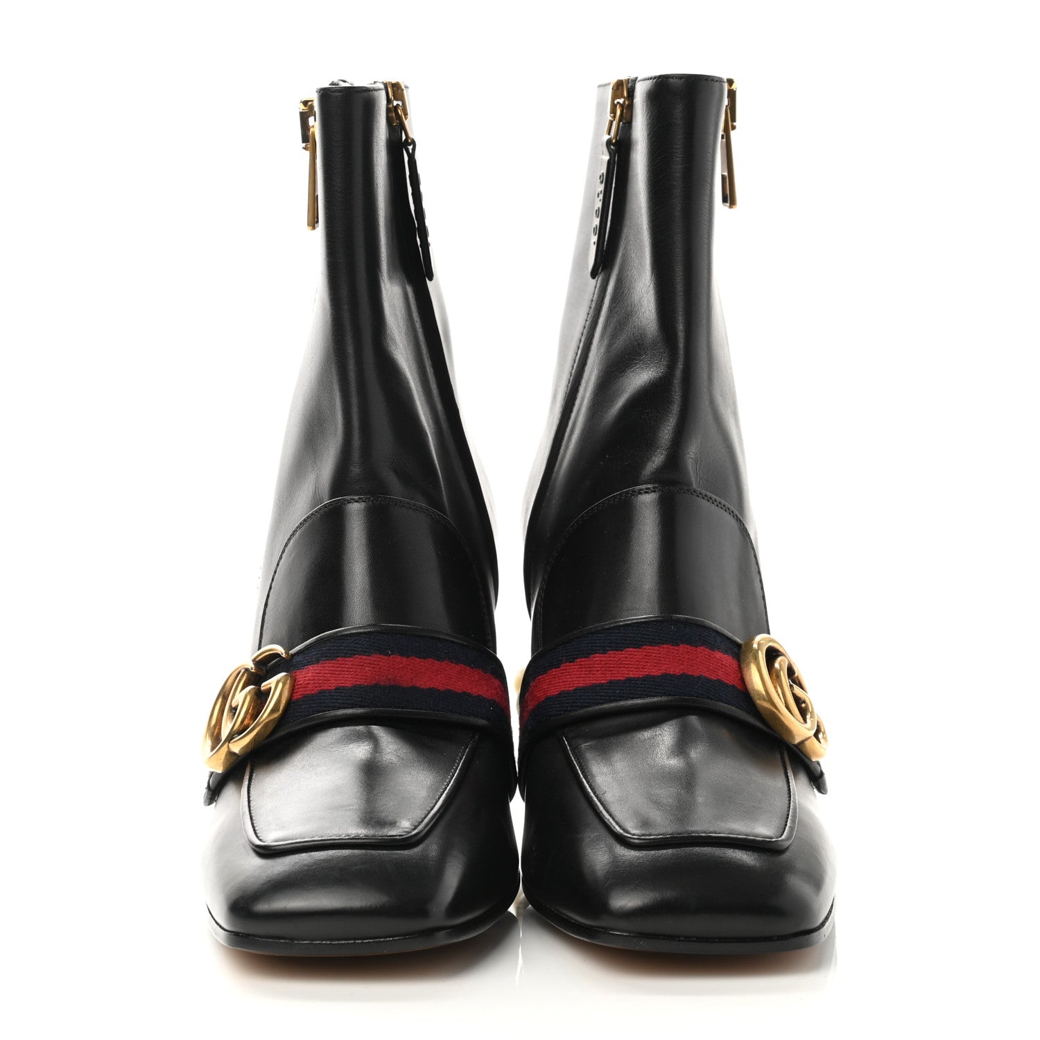 Gucci Betis Glamour Calfskin Web Pearl Embellished Peyton 75mm Ankle Boots 37.5 Black 2 of 8