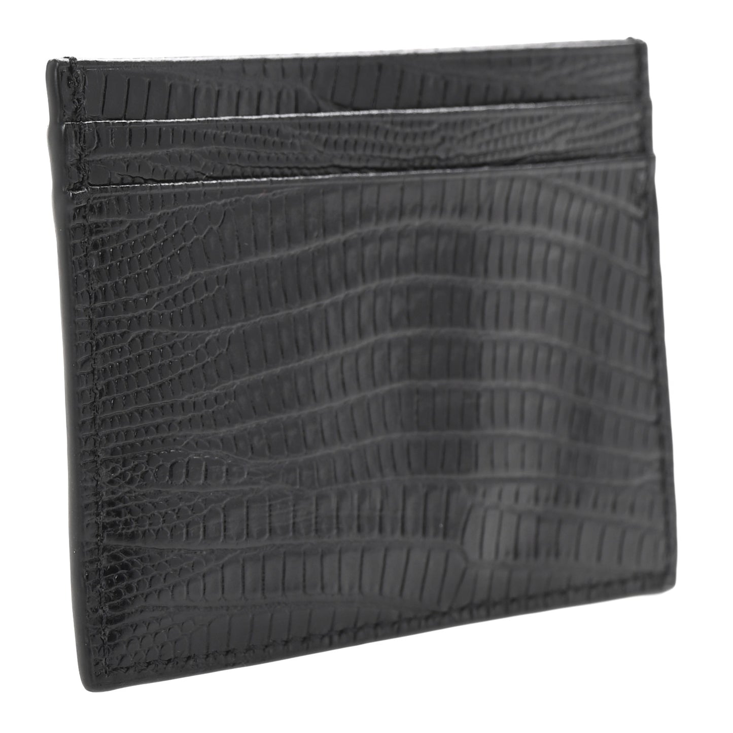 Calfskin Lizard Embossed Kios Card Holder Black