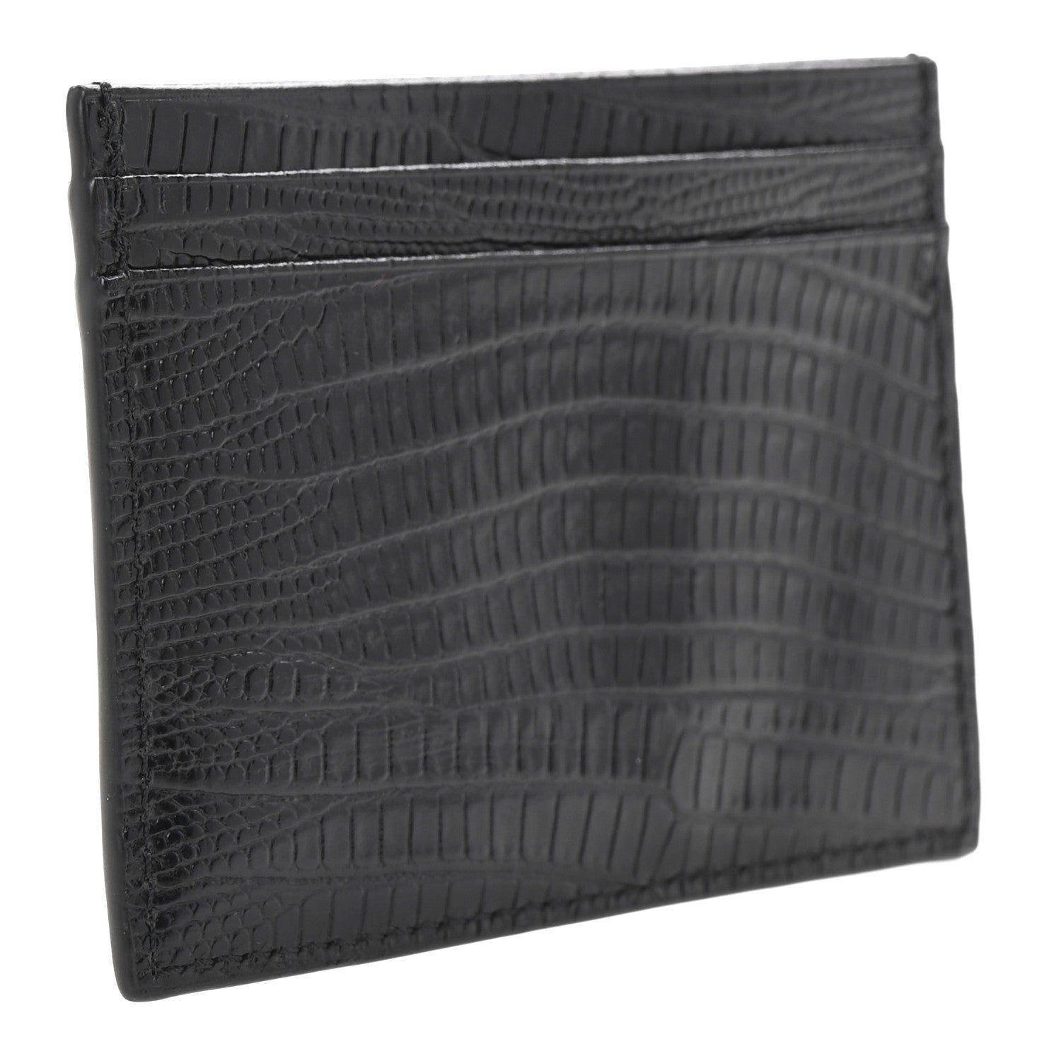 Christian Louboutin Calfskin Lizard Embossed Kios Card Holder Black 3 of 6