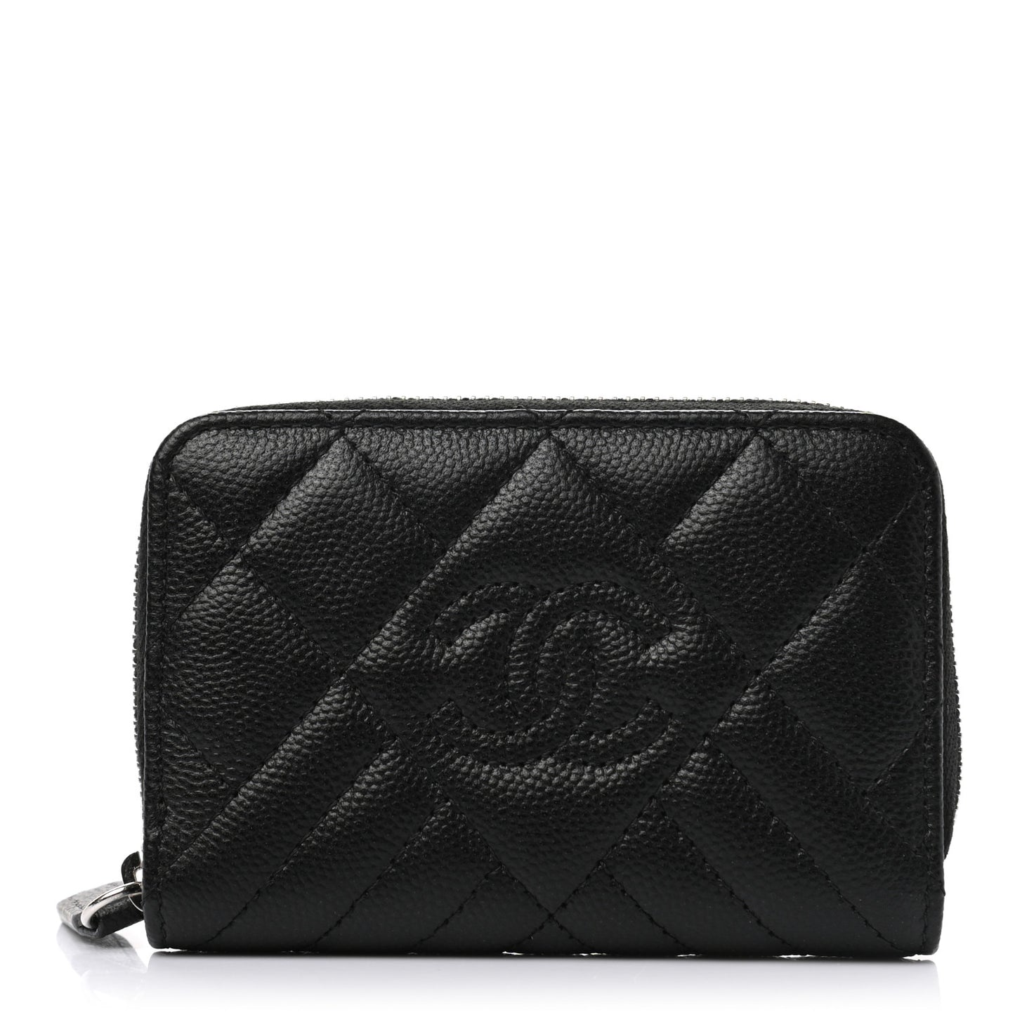 Caviar Quilted Diamond CC Zip Around Coin Purse Black