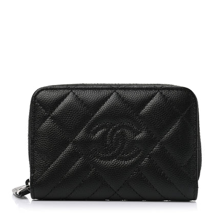 Chanel Caviar Quilted Diamond CC Zip Around Coin Purse Black 1 of 7