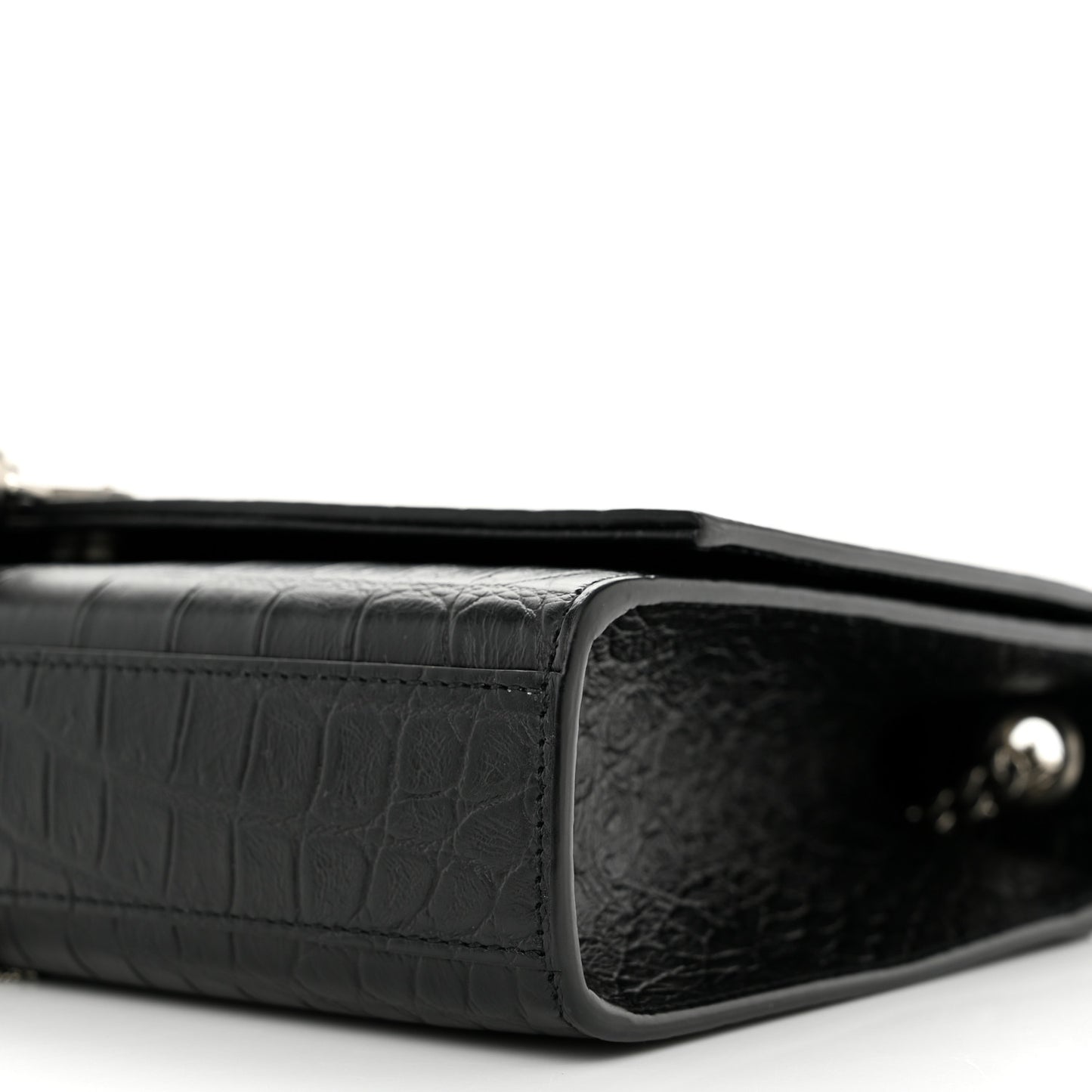 Calfskin Crocodile Embossed Medium Classic Monogram Kate Tassel Satchel Black