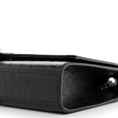 Saint Laurent Calfskin Crocodile Embossed Medium Classic Monogram Kate Tassel Satchel Black 9 of 11