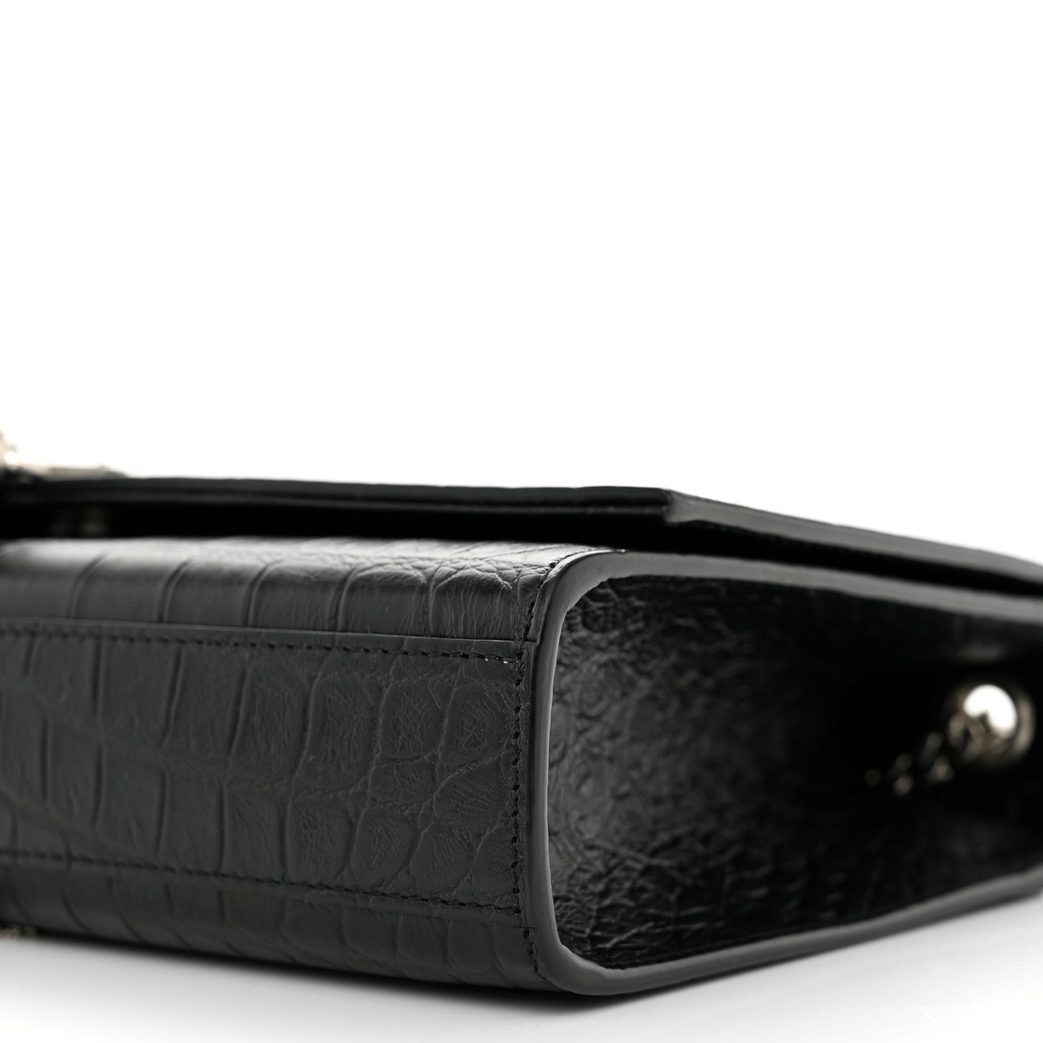 Saint Laurent Calfskin Crocodile Embossed Medium Classic Monogram Kate Tassel Satchel Black 9 of 11
