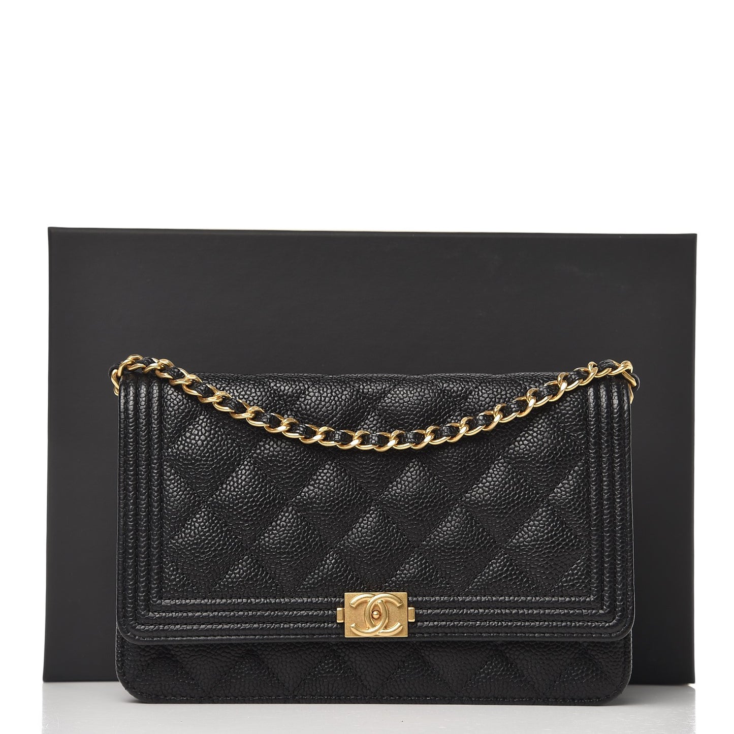 Caviar Quilted Boy Wallet On Chain WOC Black
