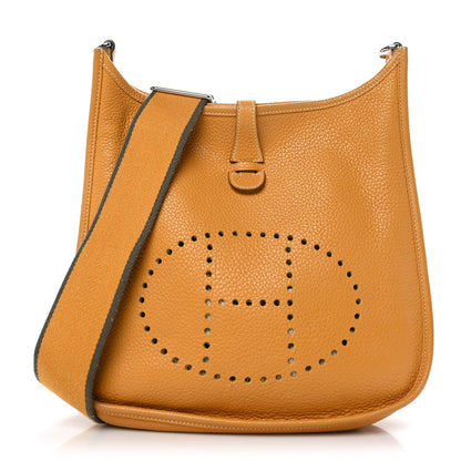 Hermes Taurillon Clemence Amazone Evelyne III PM Moutarde Taupe 1 of 10