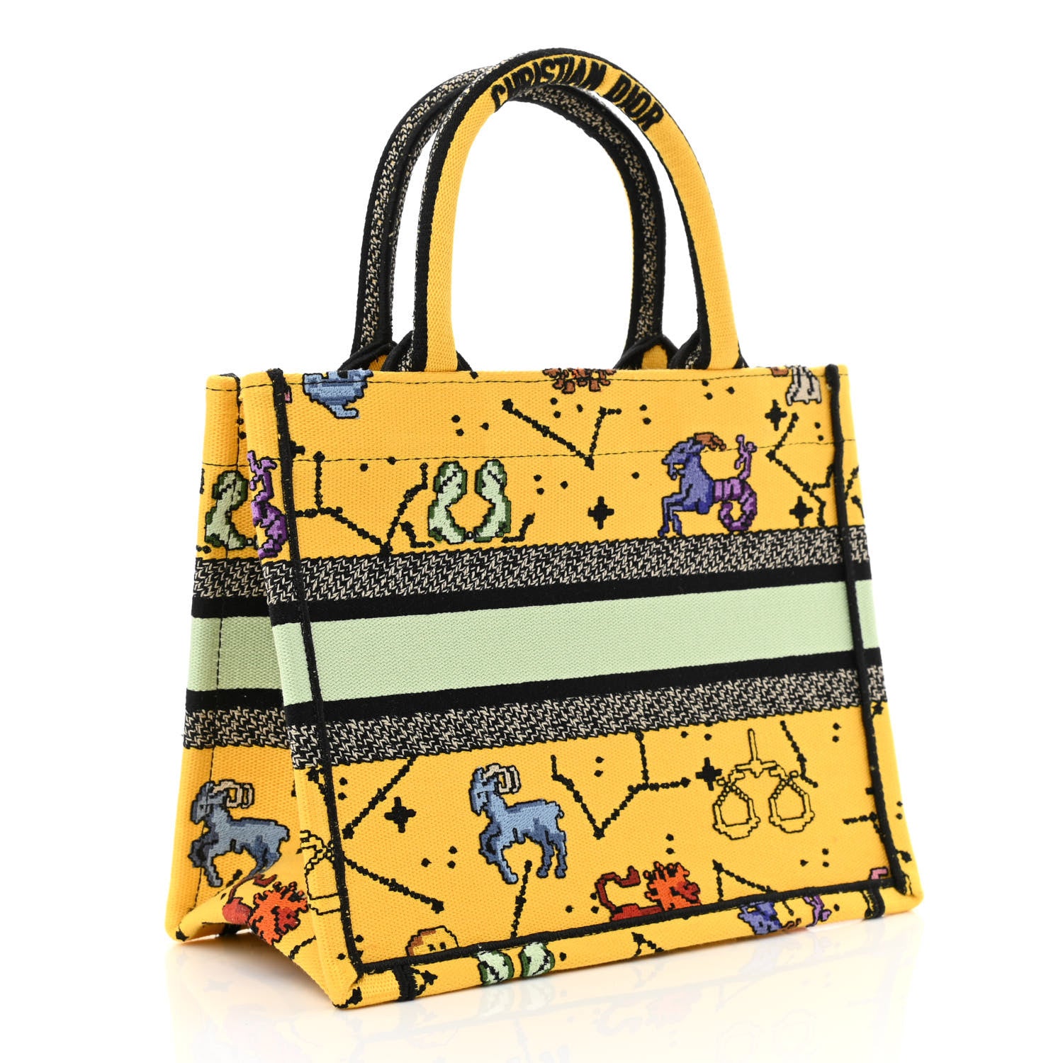 Christian Dior Canvas Embroidered Small Pixel Zodiac Book Tote Yellow Multicolor 3 of 10