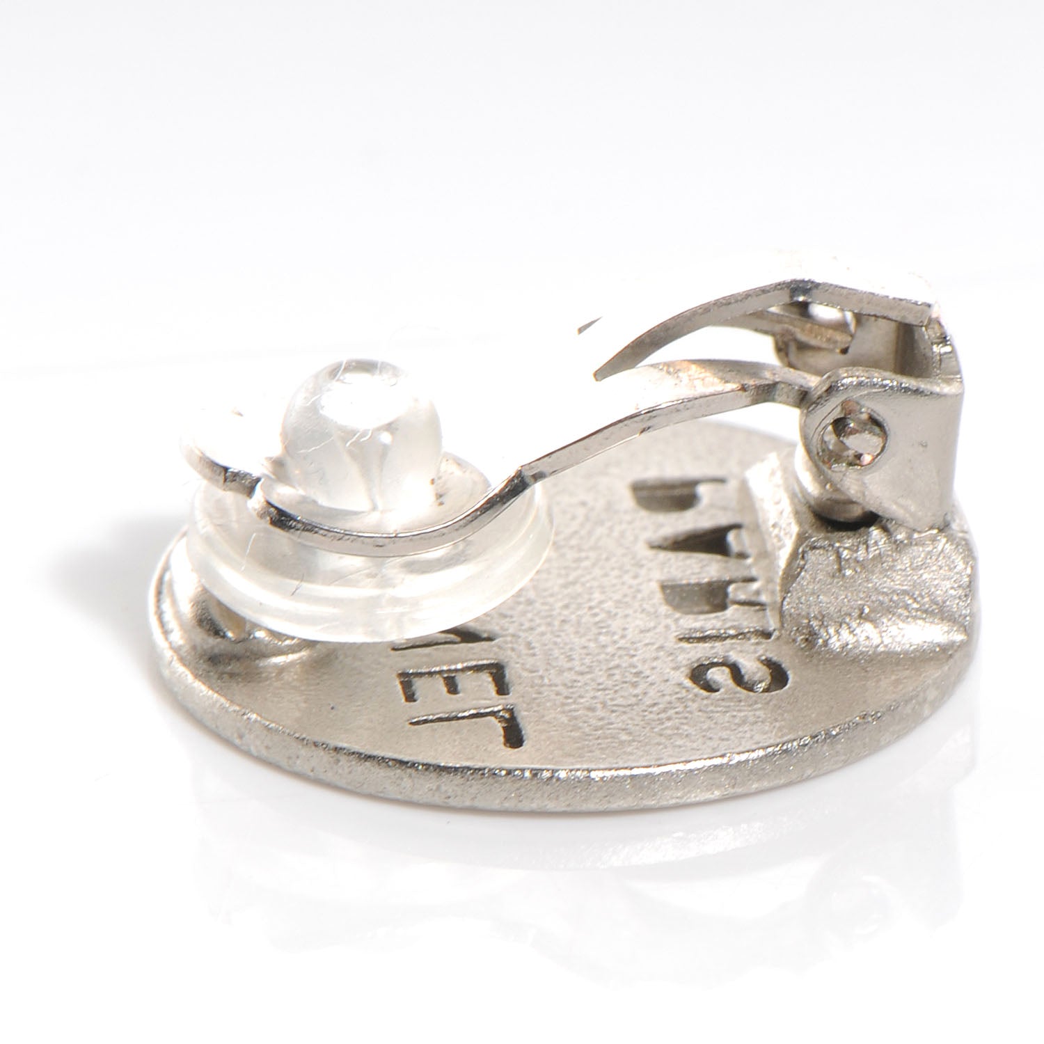 Chanel PARIS Clip On Earrings Matte Silver 3 of 4
