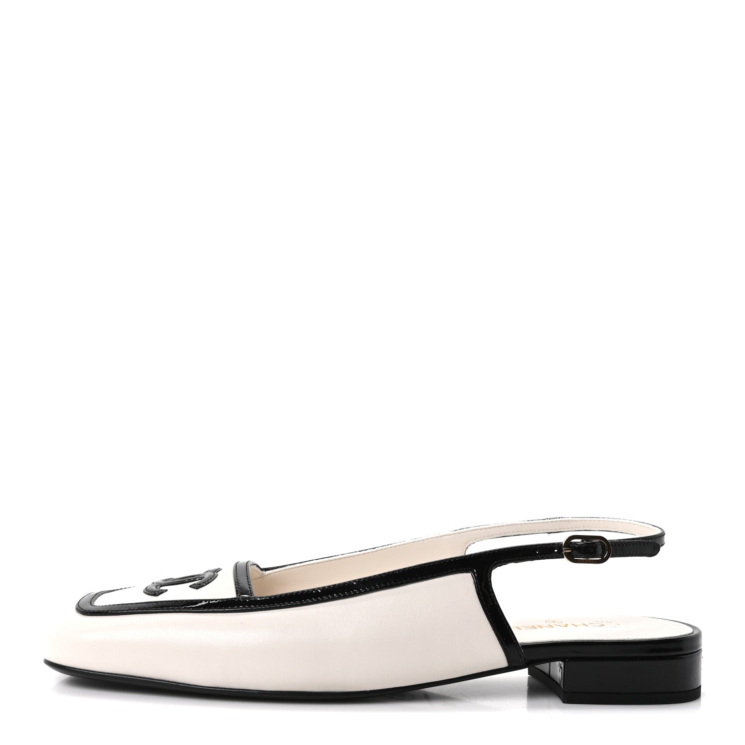 Chanel Lambskin Patent Calfskin CC Square Toe Slingbacks 39 White Black 1 of 10