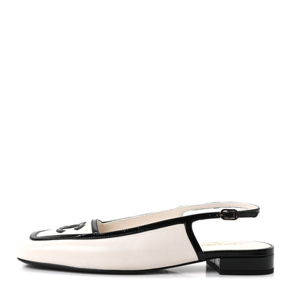 Chanel Lambskin Patent Calfskin CC Square Toe Slingbacks 39 White Black 1 of 10