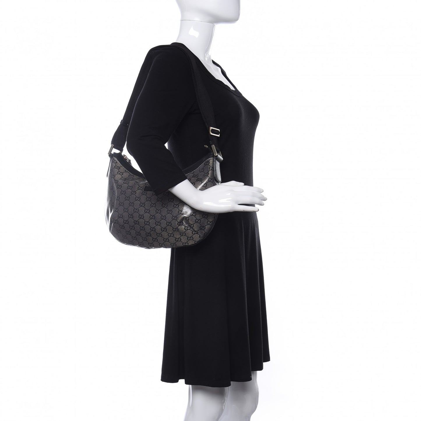 Crystal Monogram Medium Half Moon Hobo Black