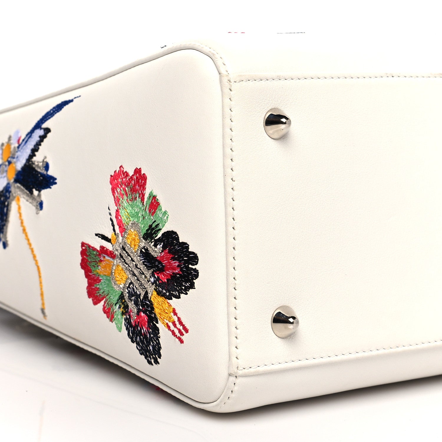 Christian Dior Smooth Calfskin Embroidered Medium Lady Dior White Multicolor 5 of 13