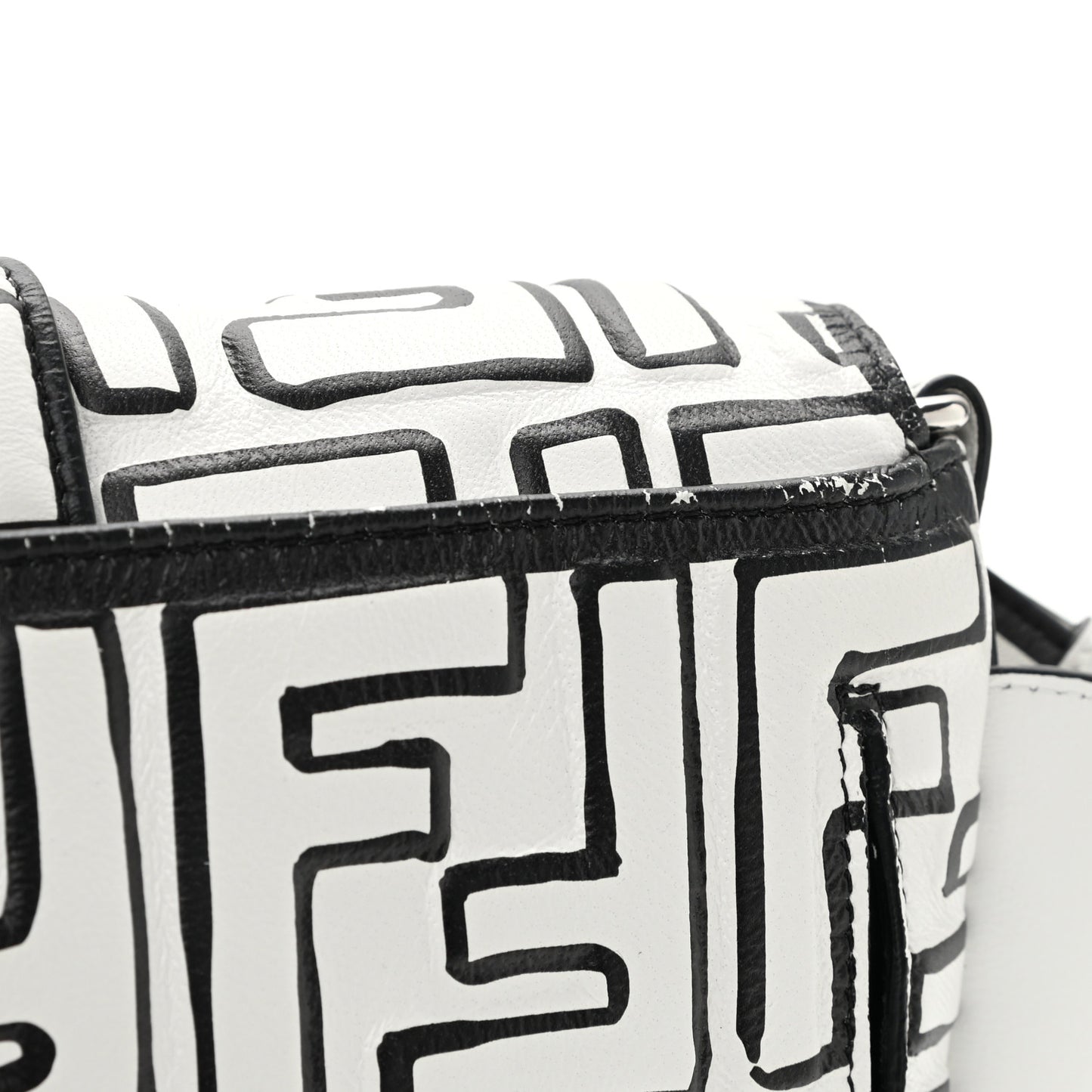 X JOSHUA VIDES Nappa FF Embossed Mini Belt Baguette Bag White Black
