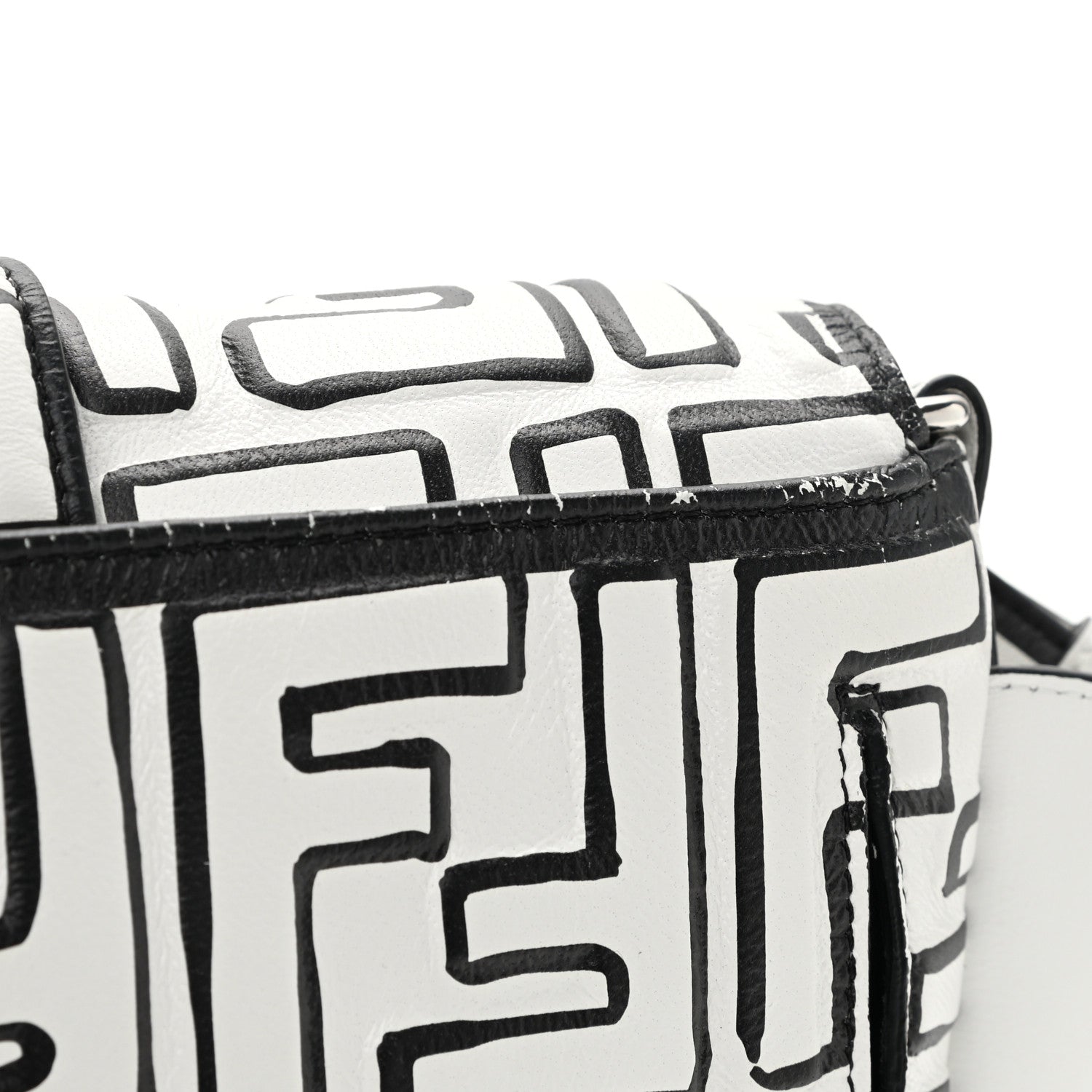Fendi X JOSHUA VIDES Nappa FF Embossed Mini Belt Baguette Bag White Black 12 of 12