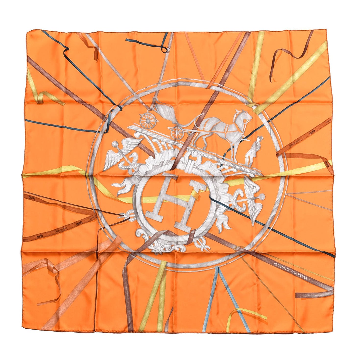 Silk Attrape Tes Reves Scarf 90 Orange Vif Cognac Taupe