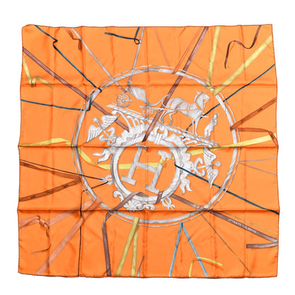 Hermes Silk Attrape Tes Reves Scarf 90 Orange Vif Cognac Taupe 1 of 6