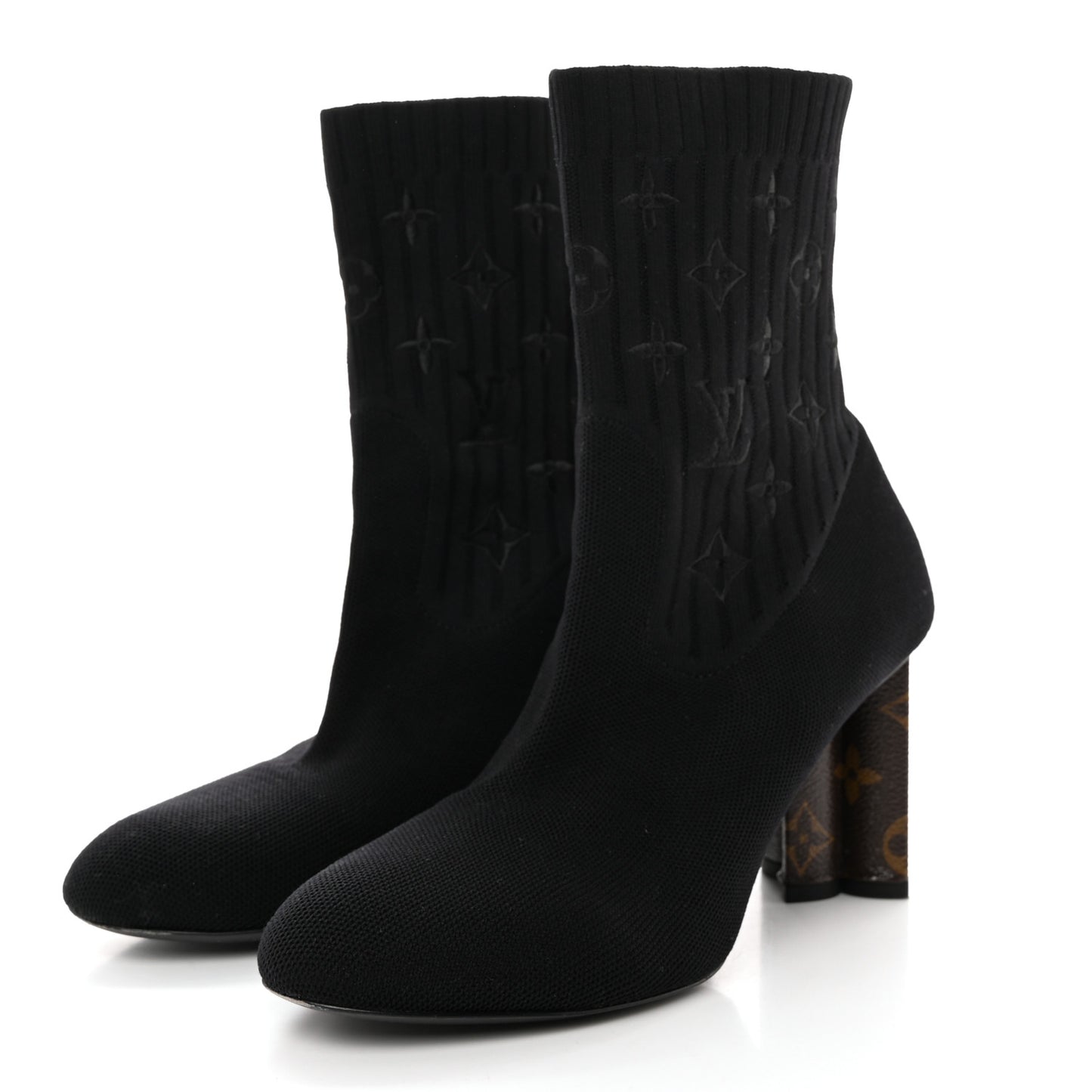 Monogram Stretch Fabric Silhouette Ankle Boots 39 Black