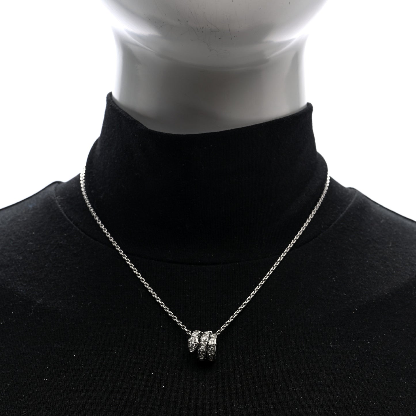 18K White Gold Diamond Serpenti Viper Pave Pendant Necklace