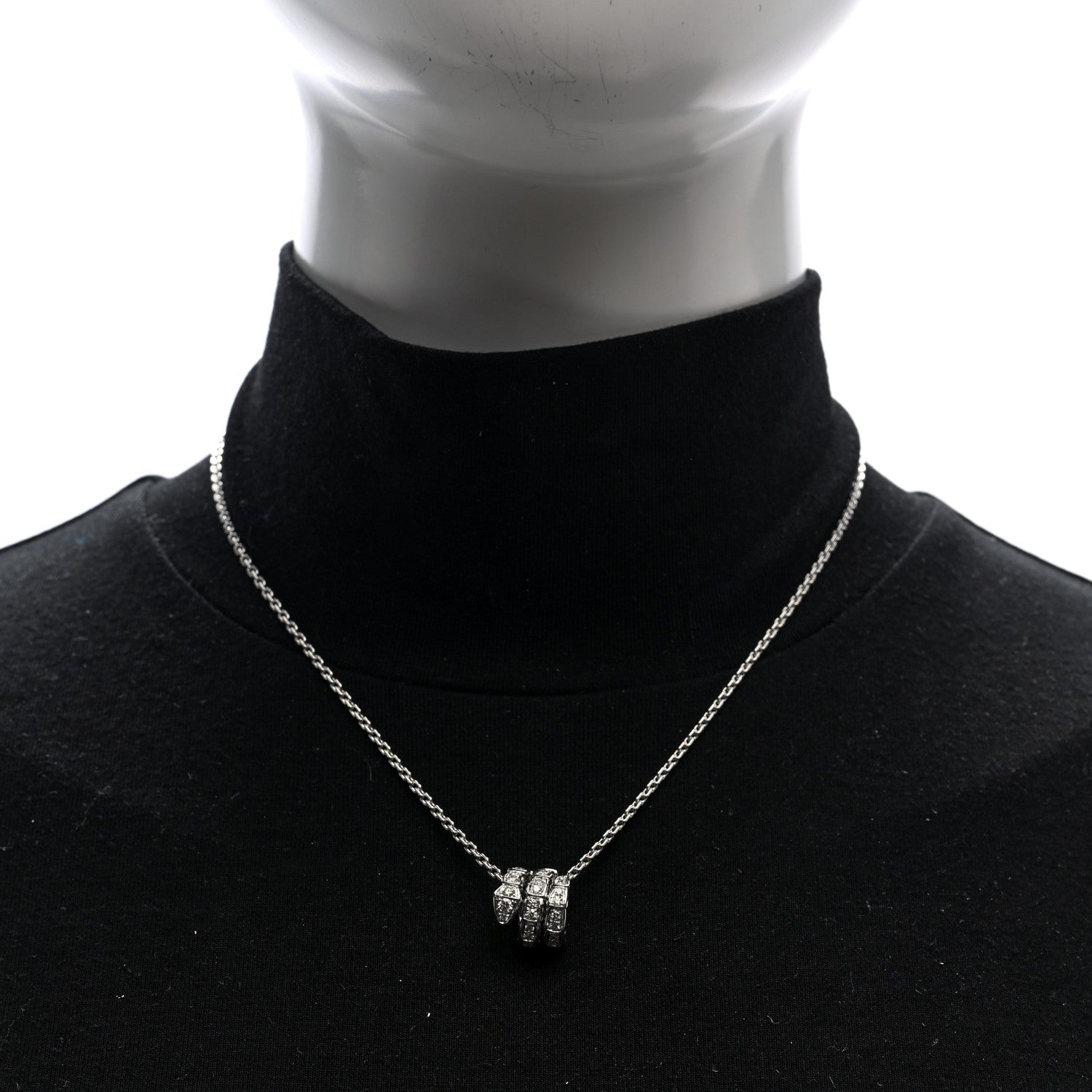 Bulgari 18K White Gold Diamond Serpenti Viper Pave Pendant Necklace 3 of 5