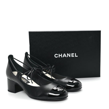Chanel Lambskin Patent Cap Toe CC Mary Jane Pumps 37.5 Black 10 of 10