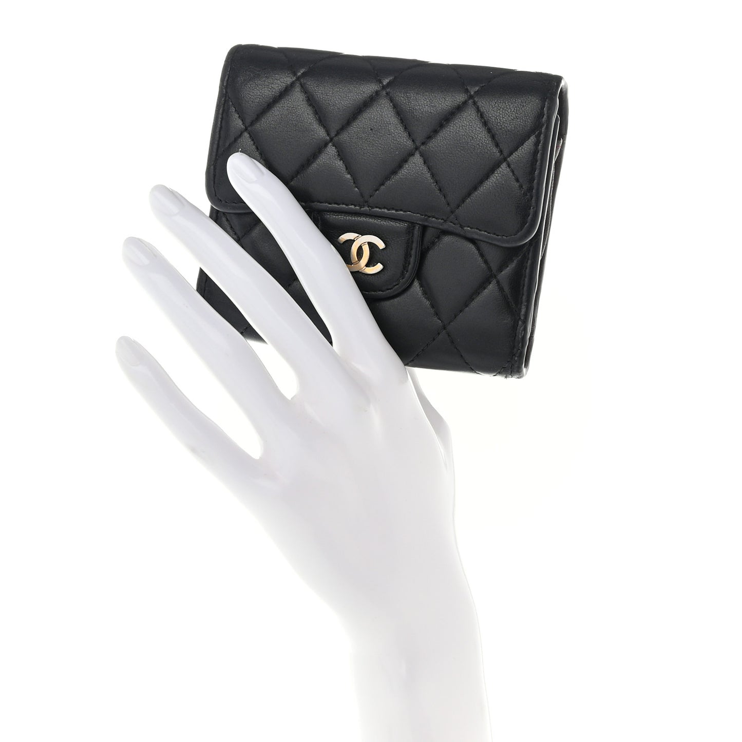 Lambskin Quilted Compact Flap Wallet Black