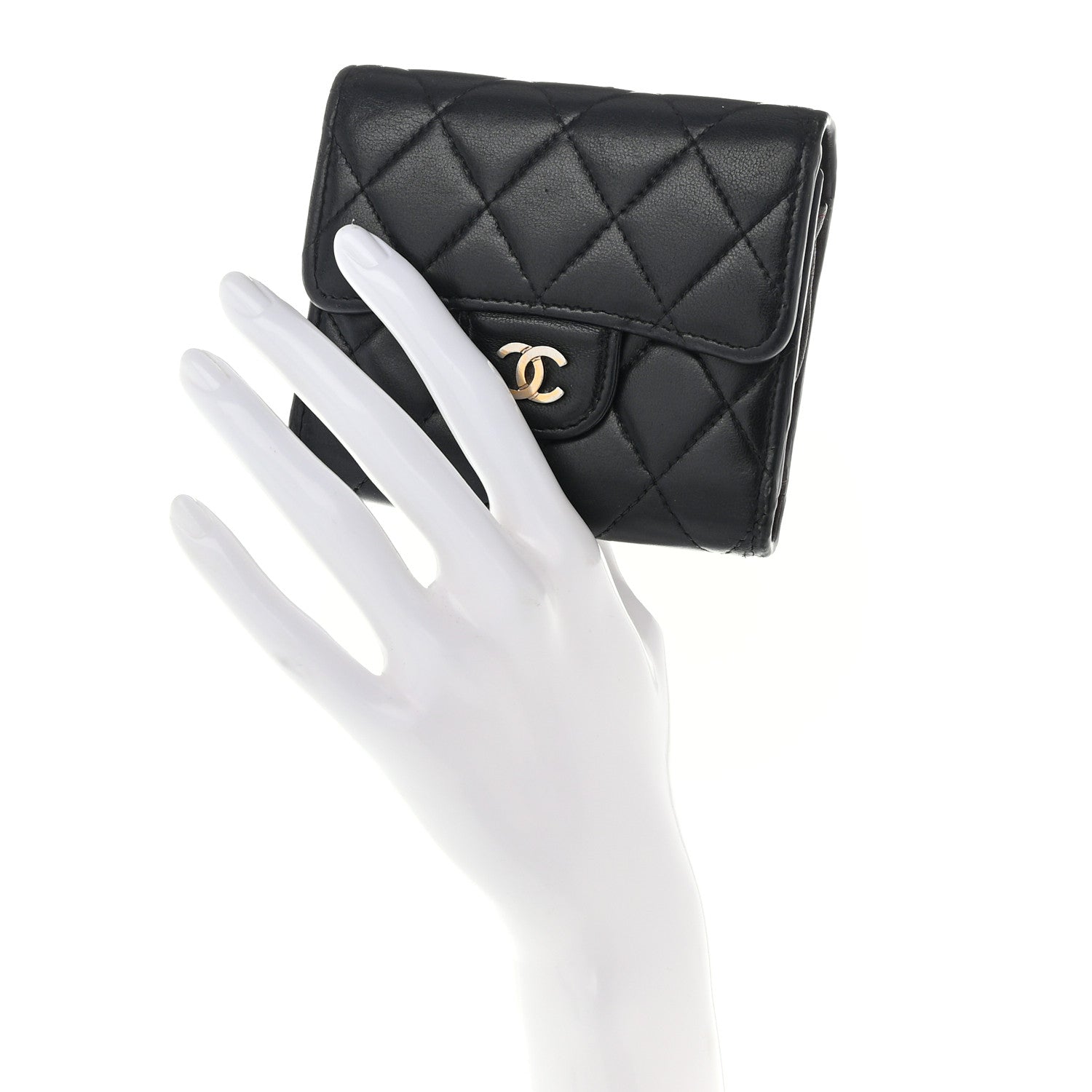 Chanel Lambskin Quilted Compact Flap Wallet Black 2 of 13