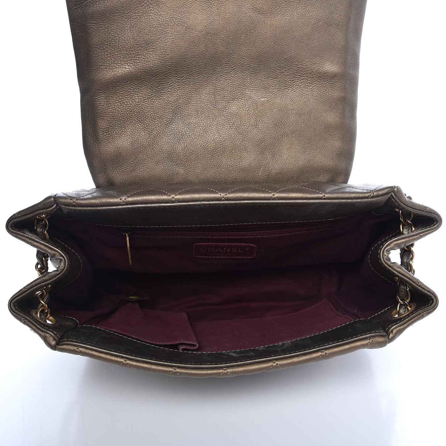 Metallic Calfskin Quilted Istanbul Accordion Flap Gold