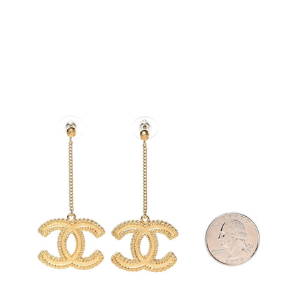 Chanel CC Drop Earrings Matte Gold 2 of 4