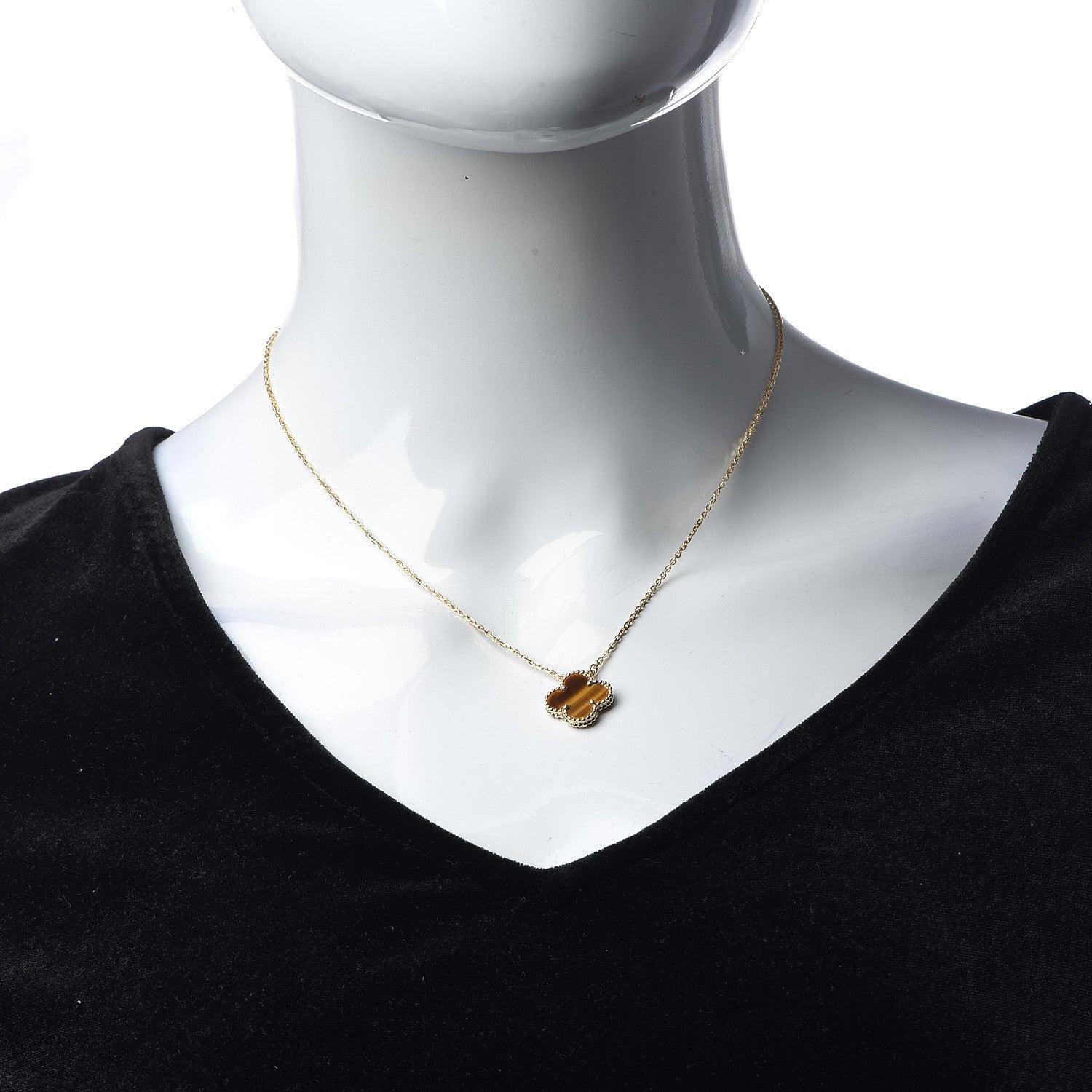 Van Cleef & Arpels 18K Yellow Gold Tiger Eye Vintage Alhambra Pendant Necklace 2 of 8
