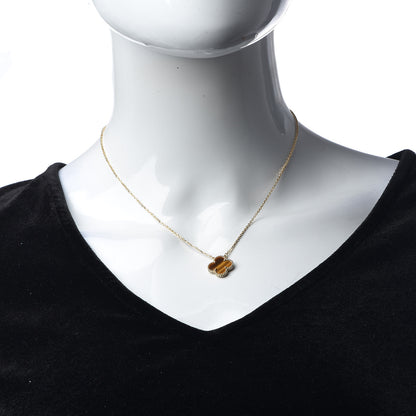 Van Cleef & Arpels 18K Yellow Gold Tiger Eye Vintage Alhambra Pendant Necklace 2 of 8