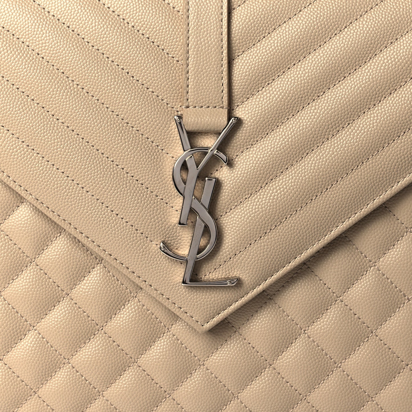 Grain De Poudre Mixed Matelasse Large Triquilt Monogram Satchel Nude Powder