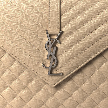 Saint Laurent Grain De Poudre Mixed Matelasse Large Triquilt Monogram Satchel Nude Powder 8 of 10