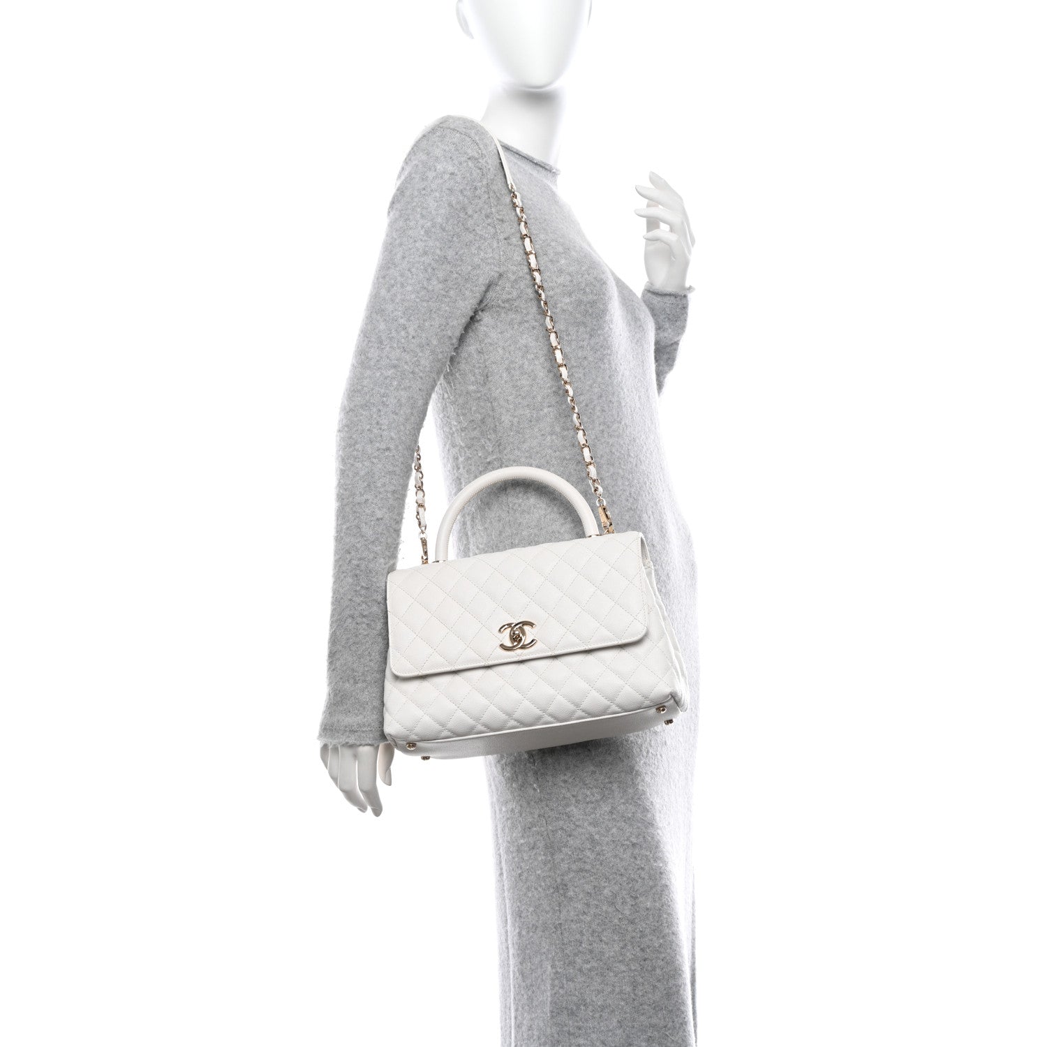 Chanel Caviar Quilted Small Coco Handle Flap White 3 of 10