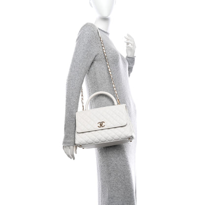 Chanel Caviar Quilted Small Coco Handle Flap White 3 of 10