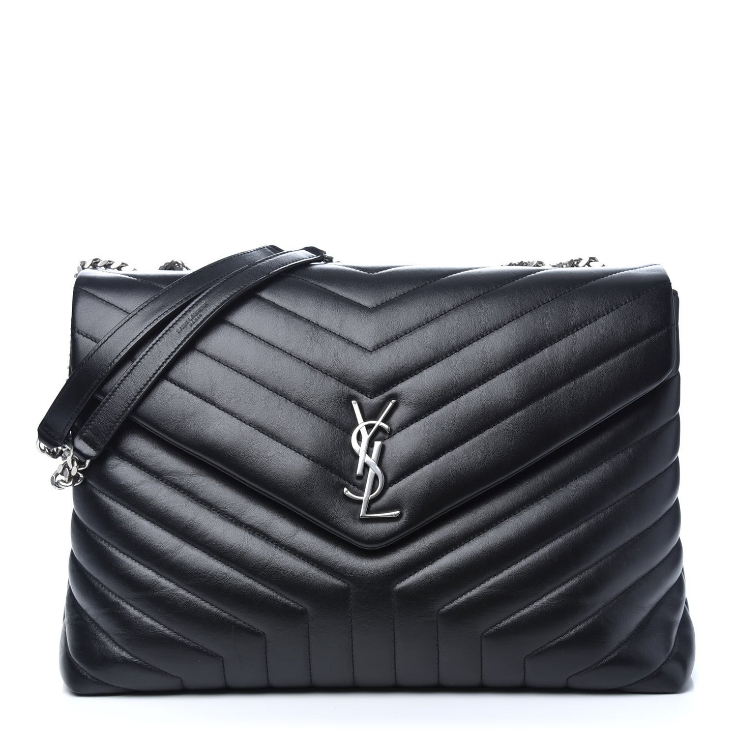 Calfskin Y Quilted Monogram Large Loulou Chain Satchel Black