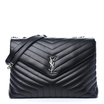 Saint Laurent Calfskin Y Quilted Monogram Large Loulou Chain Satchel Black 1 of 9
