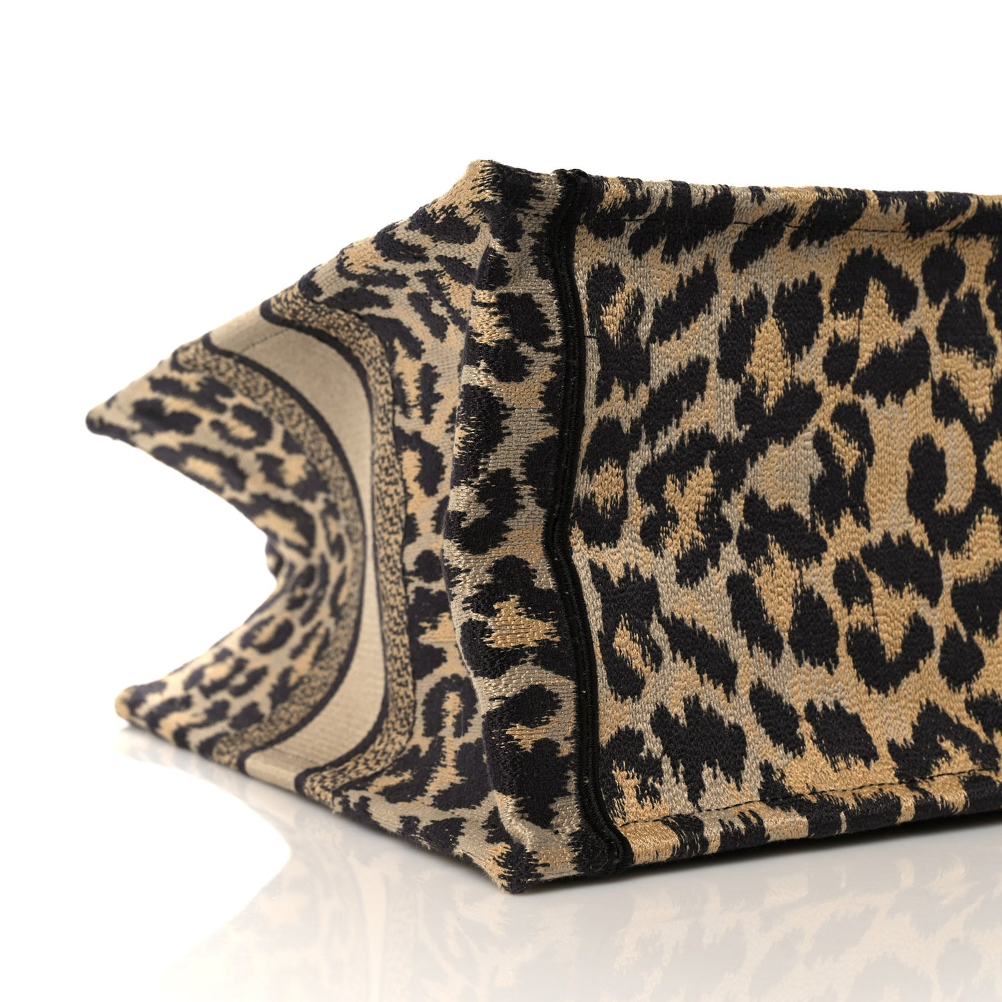 Canvas Mizza Embroidered Medium Leopard Book Tote Beige