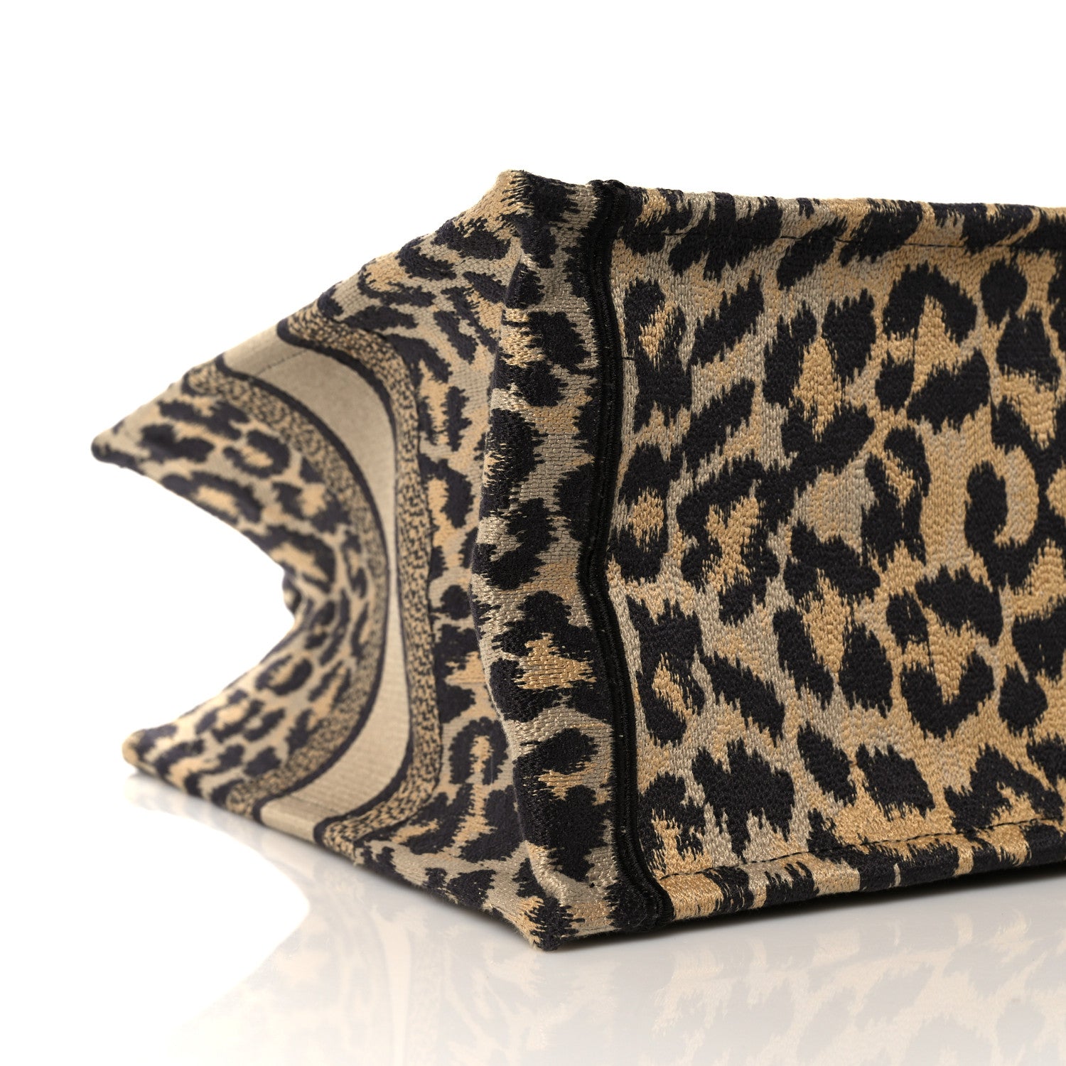 Christian Dior Canvas Mizza Embroidered Medium Leopard Book Tote Beige 7 of 8