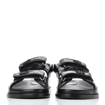 Chanel Lambskin Velcro Dad Sandals 37 Black 2 of 9