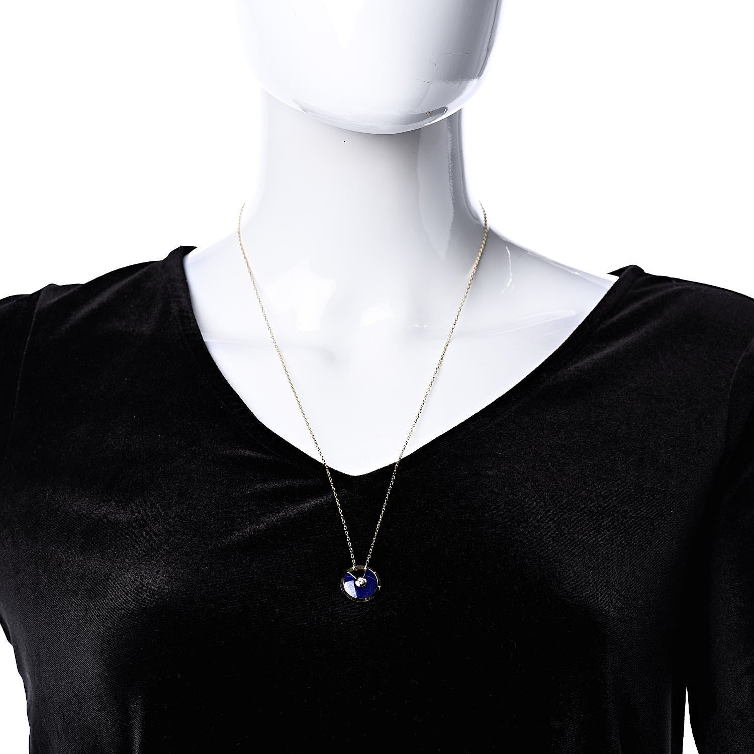 Cartier 18K Yellow Gold Diamond Lapis Lazuli SM Amulette de Cartier Pendant Necklace 2 of 5