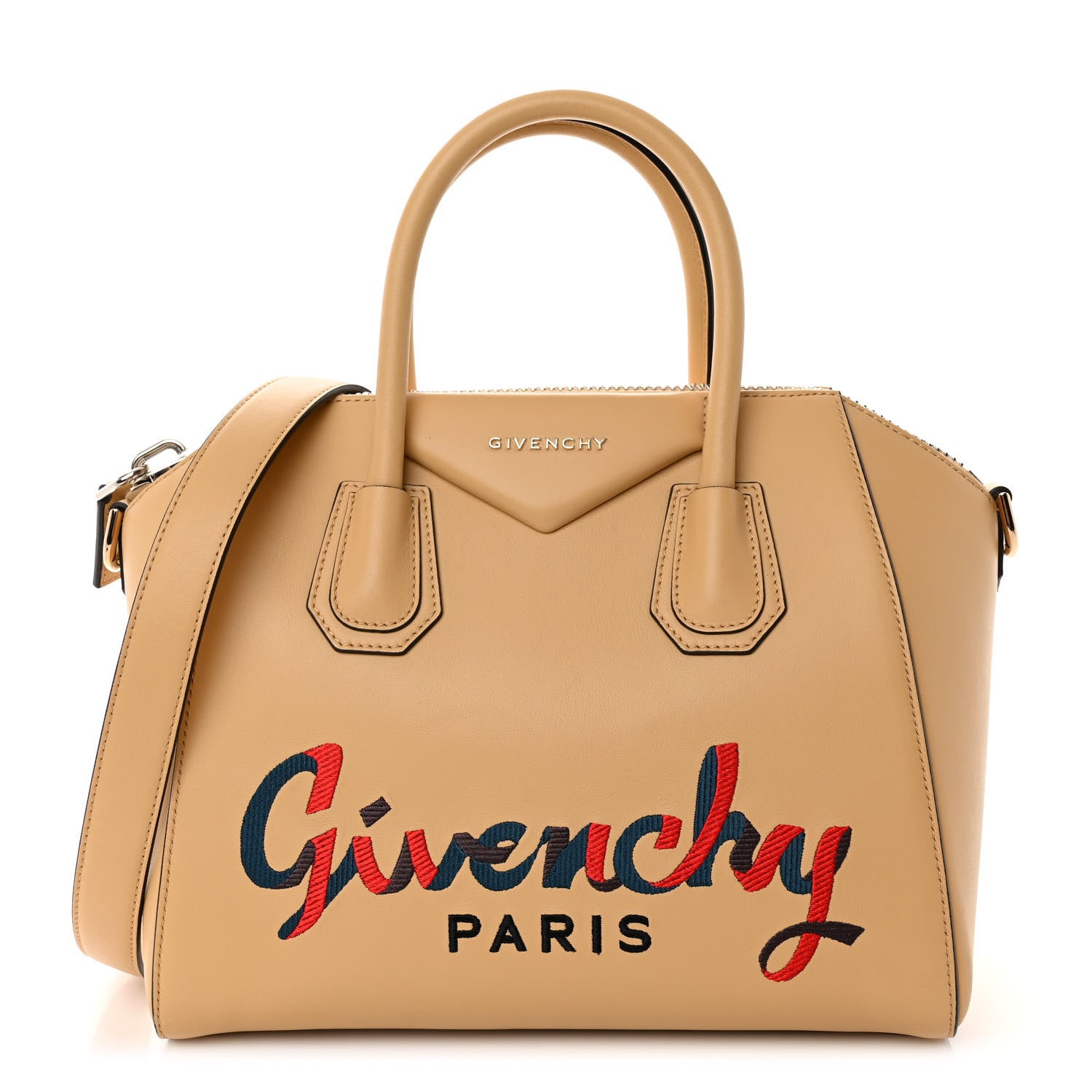 Givenchy Calfskin Embroidered Logo Small Antigona Beige Camel 1 of 9