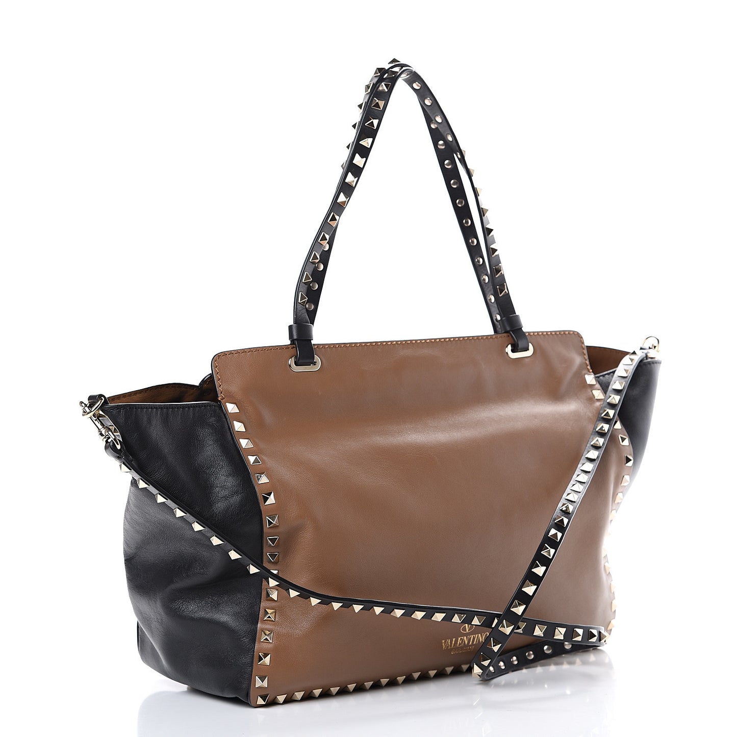 Vitello Medium Rockstud Tote Brown Black