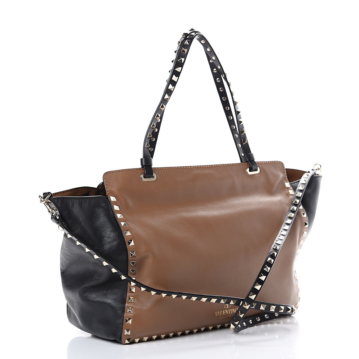 Valentino Garavani Vitello Medium Rockstud Tote Brown Black 2 of 11