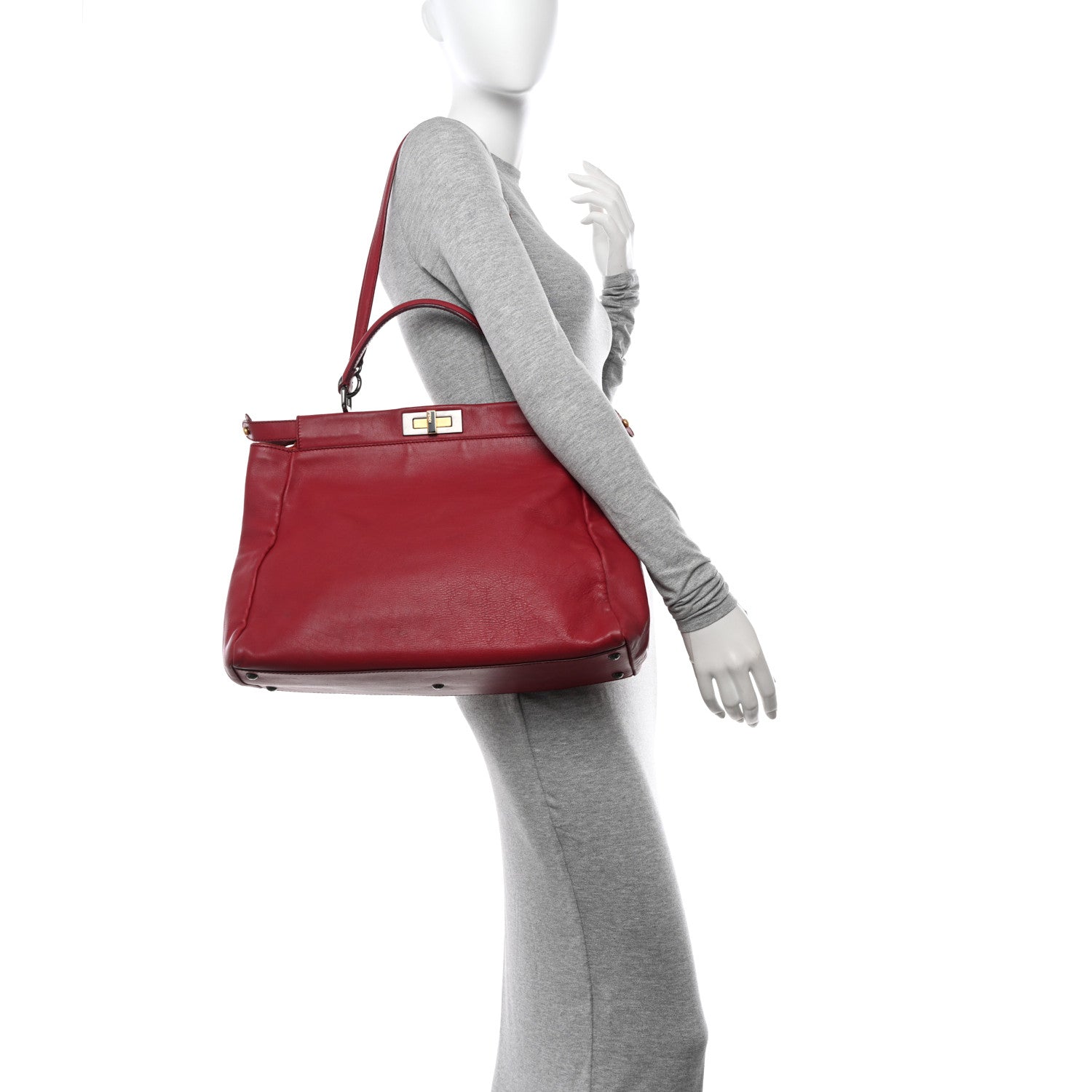 Fendi Vitello Suede Large Peekaboo Iconic Satchel Rubino Peonia 2 of 16