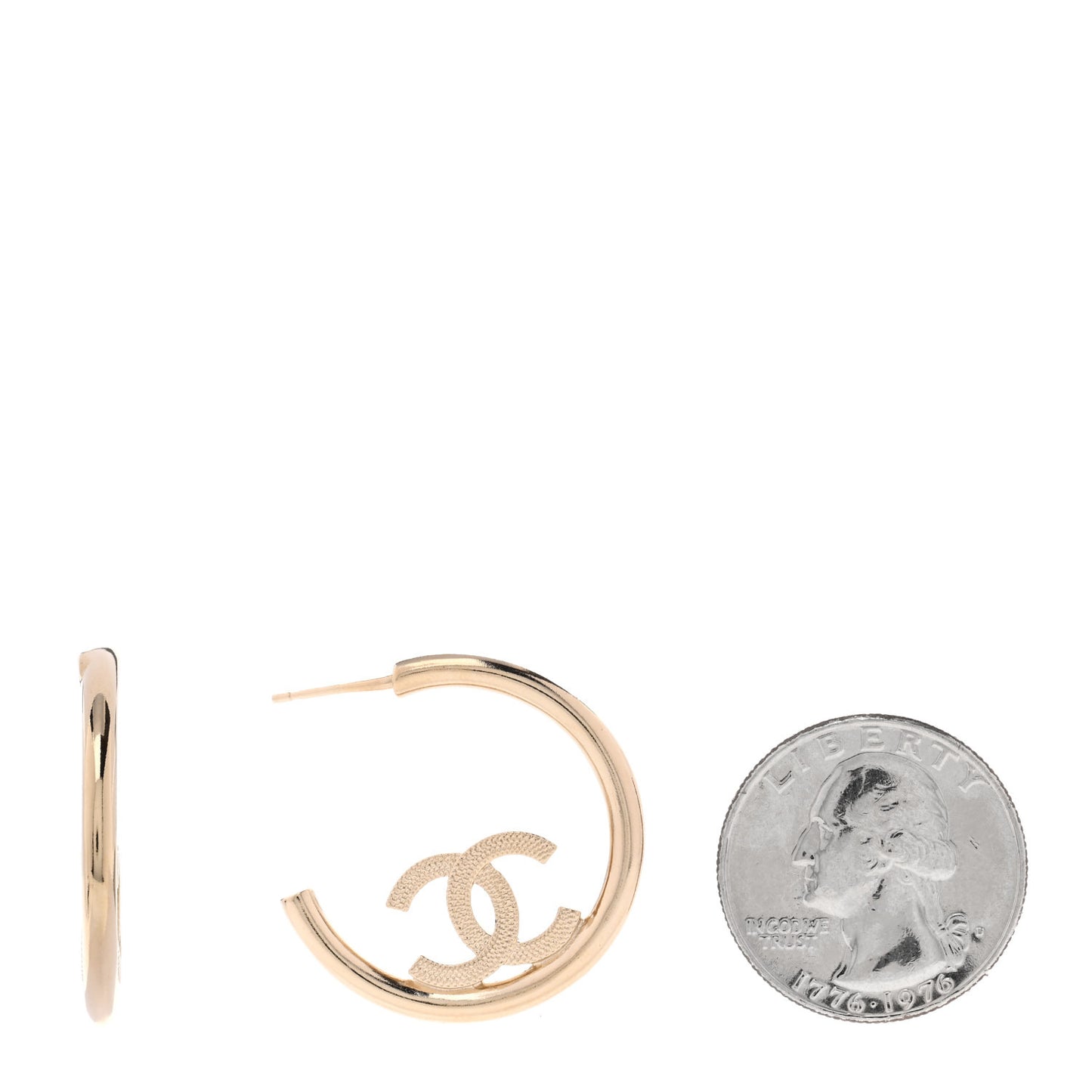 Metal Textured CC Hoop Earrings Gold