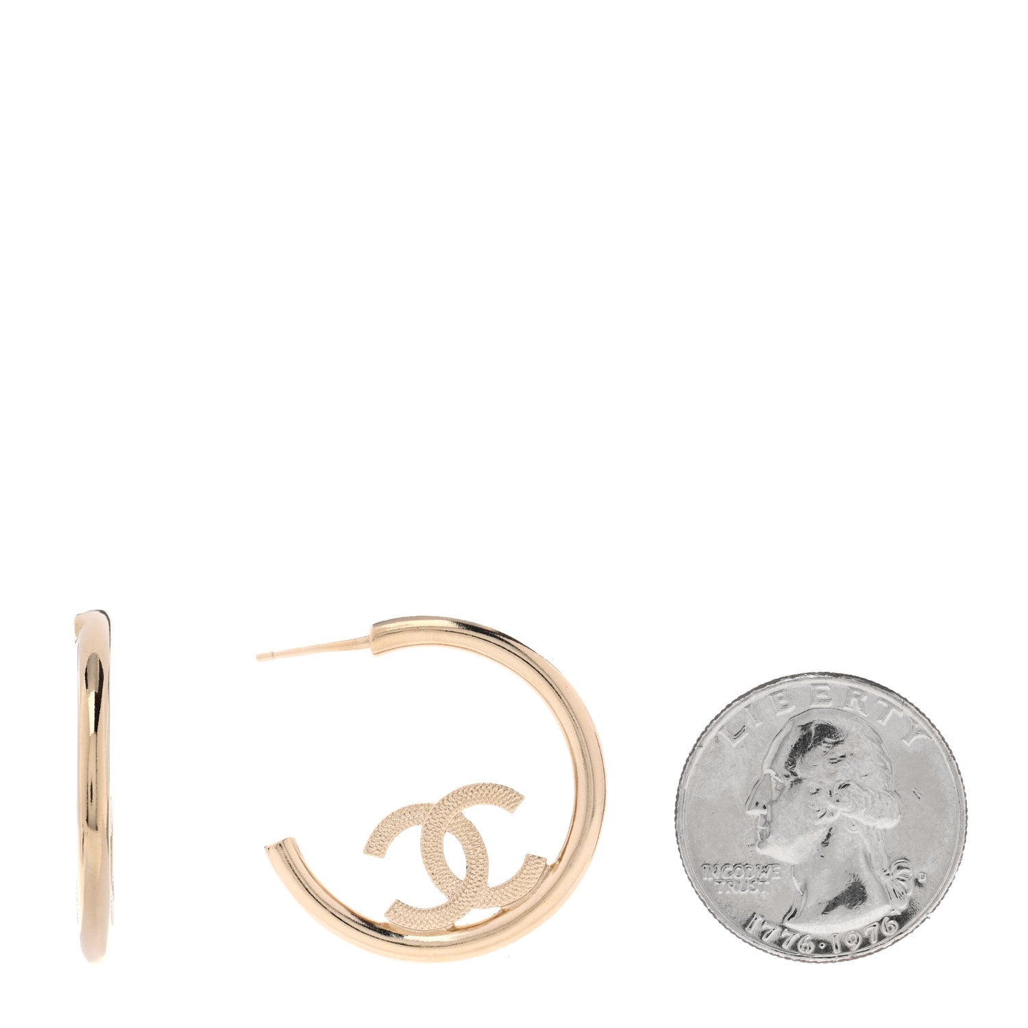 Chanel Metal Textured CC Hoop Earrings Gold 2 of 5