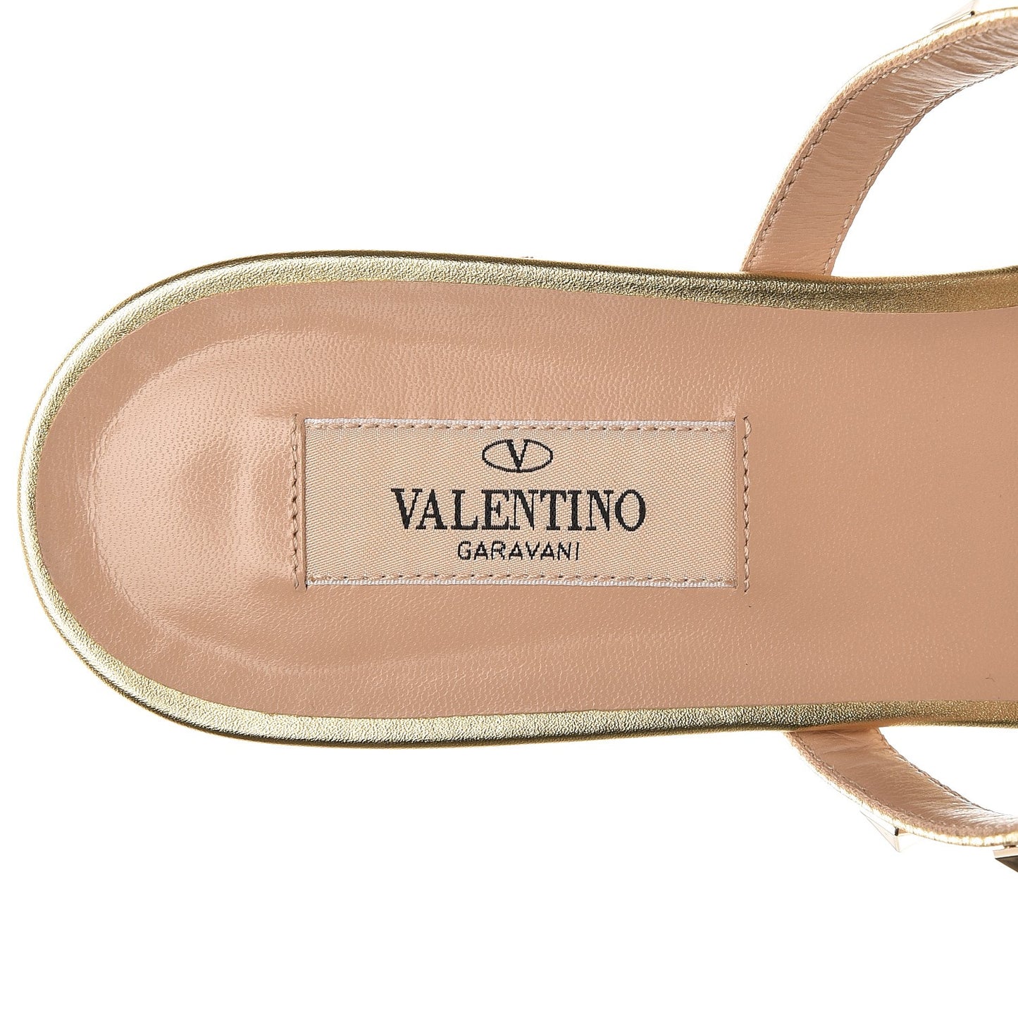 Metallic Grained Calfskin Rockstud Caged Flat Slide Sandals 39.5 Mekong