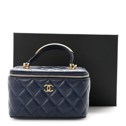 Chanel Lambskin Quilted Metal Small Top Handle Vanity Case With Chain Blue 11 of 11