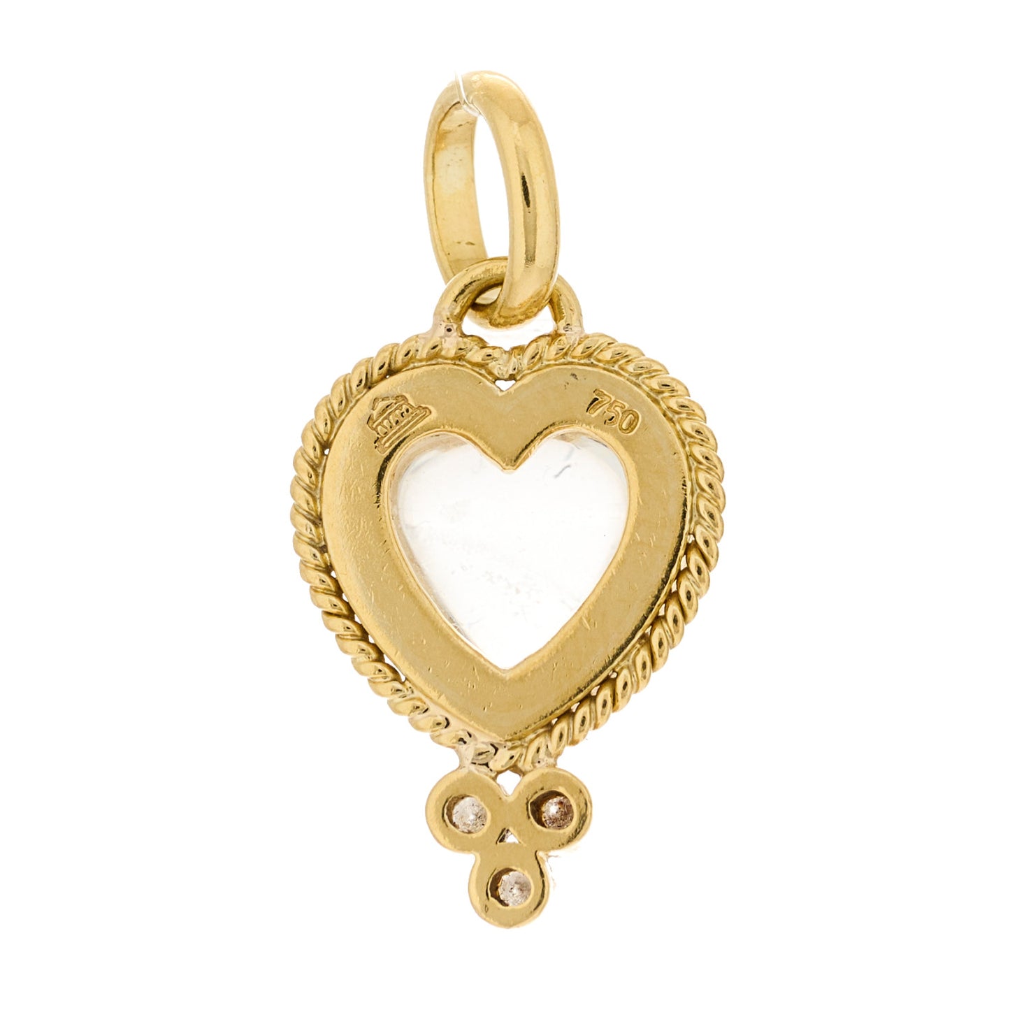 18K Yellow Gold Diamond Rock Crystal XS Braided Heart Pendant